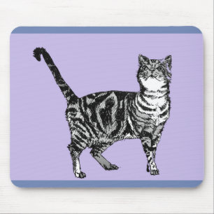 Tapis De Souris Mat noir et blanc Tabby Cat Mat Purple