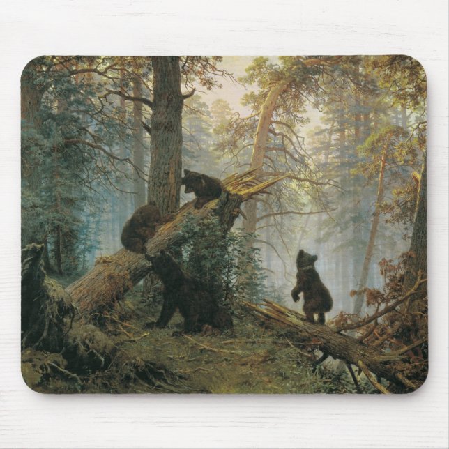 Tapis De Souris Matin dans une forêt de pins (Ours dans les bois) (Devant)