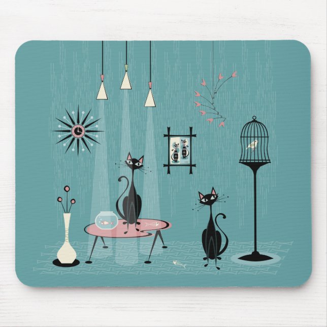 Tapis De Souris Mauvais Milieu du Siècle / Chat à main rouge II B (Devant)