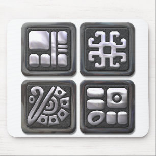 Tapis De Souris Maya Glyphs noir et argent