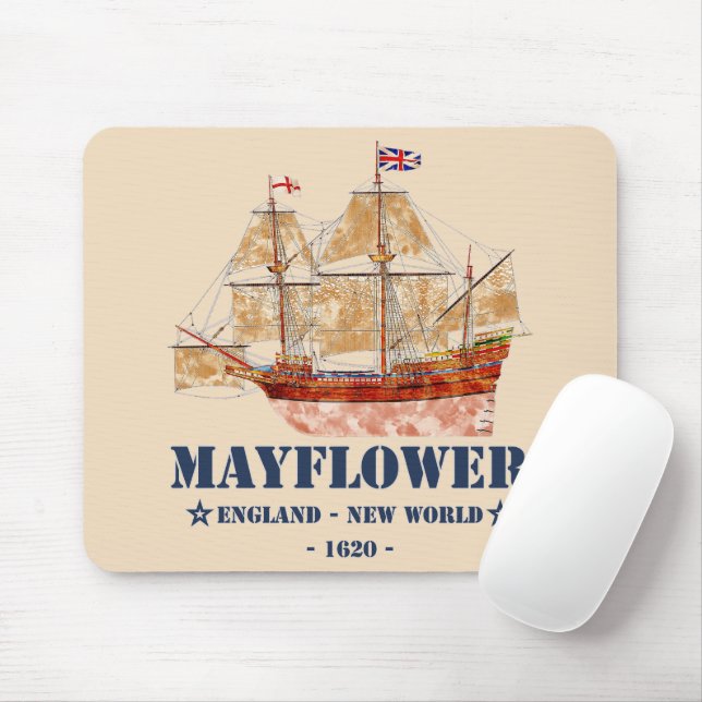 Tapis De Souris Mayflower Tall Ship - Angleterre au Nouveau Monde  (Avec souris)
