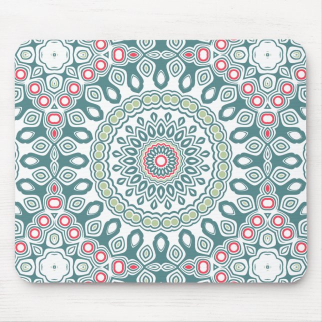 Tapis De Souris Médaillon de style global sarcelle et vert (Devant)