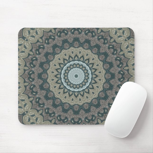 Tapis De Souris Médaillons Tribaux Marron et Vert (Avec souris)