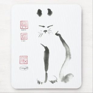 Tapis De Souris Méditation Zen Cat - Sumi-e [peinture à l'encre]