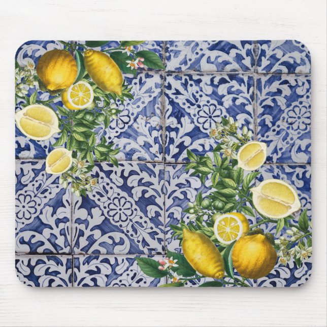 Tapis De Souris Mediterranean Lemons Summer Portuguese Tiles  (Devant)