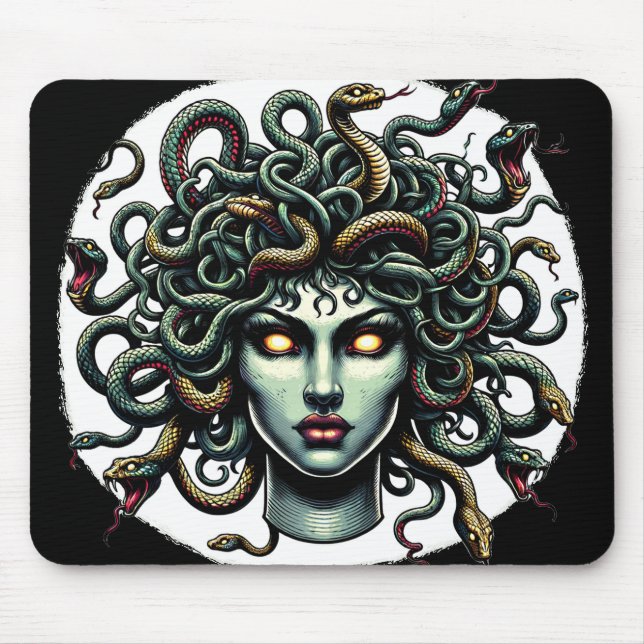 Tapis De Souris Medusa face verte pleine de serpents (Devant)