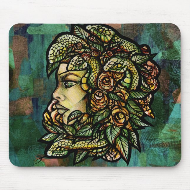 Tapis De Souris Méduse verte Serpent Rose Gorgone                  (Devant)