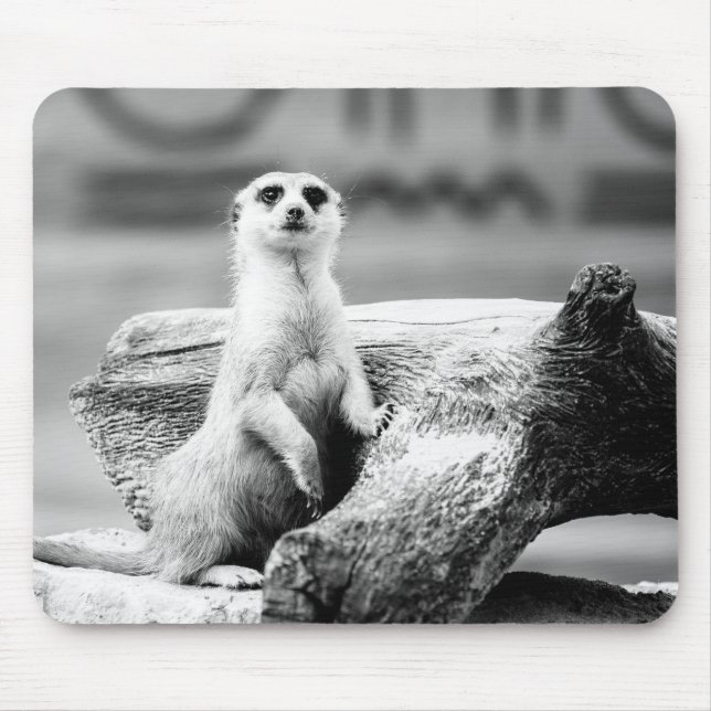 Tapis De Souris Meerkat noir et blanc sur un arbre (Devant)