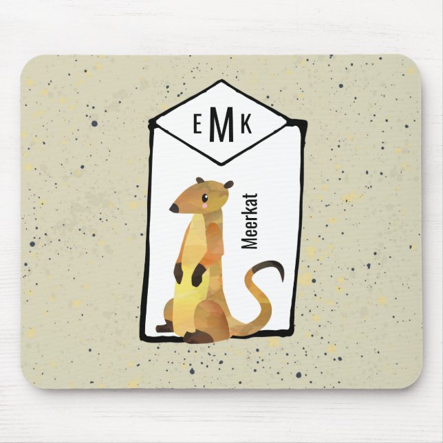 Tapis De Souris Meerkat sur Arrière - plan beige avec Monogramme (Devant)
