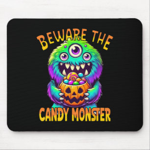 Tapis De Souris Méfiez-vous du mignon monstre d'Halloween Candy
