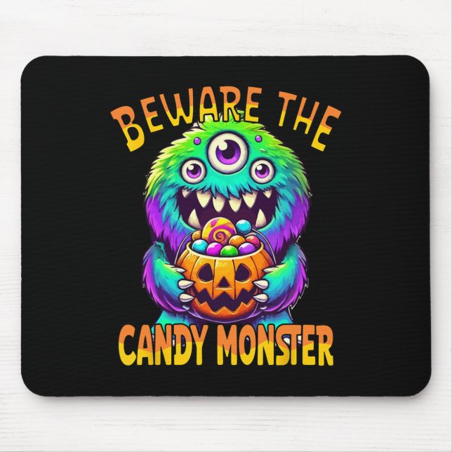 Tapis De Souris Méfiez-vous du mignon monstre d'Halloween Candy (Devant)