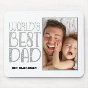 Tapis De Souris Meilleur Papa du Monde Photo Typographie Argent Gr