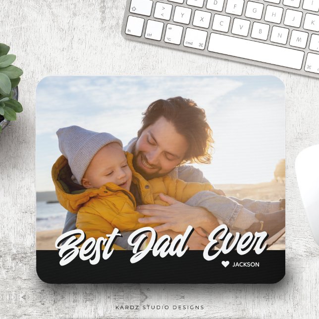 Tapis De Souris Meilleur papa Jamais Nom de la photo Jour du don d (Customize this mouse pad with your favorite photo and child´s name and make the best gift for dad.)