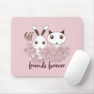 Tapis De Souris Meilleure amie fille rose mignonne chaton et lapin