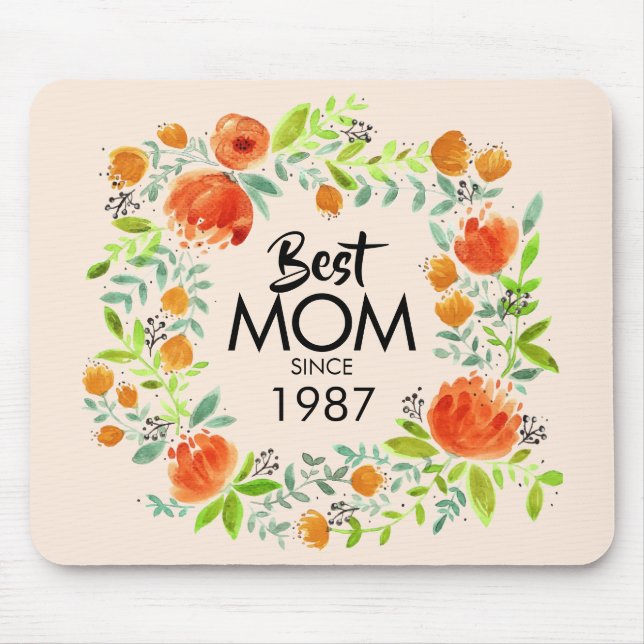 Tapis De Souris Meilleure maman depuis l'aquarelle Floral Mousepad (Devant)