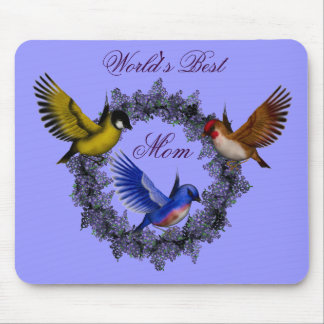 Tapis De Souris Meilleure maman Oiseaux Fleur Wreath Mousepad
