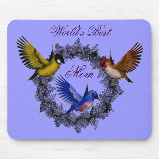 Tapis De Souris Meilleure maman Oiseaux Fleur Wreath Mousepad (Devant)