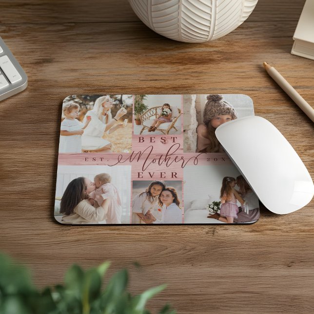 Tapis De Souris Meilleure Mère Jamais Photo Collage Pink Woodgrain (Best Mother Ever Photo Collage Pink Woodgrain Mouse Pad)