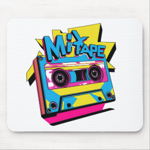 Tapis De Souris Mélanger les bandes Cassette Neon des années 80
