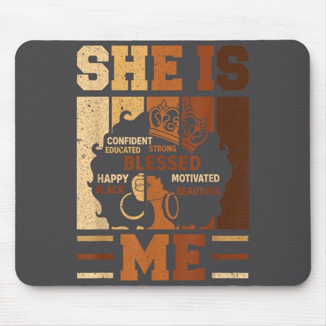 Tapis De Souris Melanin Blessed She Queen Beautiful Afro Black Me  (Devant)