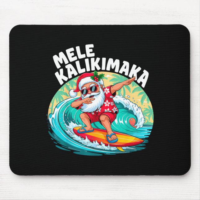 Tapis De Souris Mele Kalikimaka Hawaiian Christmas Santa Surfing B (Devant)