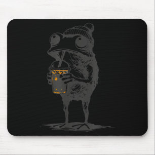 Tapis De Souris Mème d'animal drôle grenouille buvant du café glac