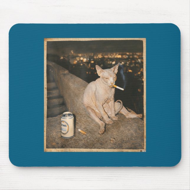 Tapis De Souris Mème de chat Sphynx qui fume design drôle (Devant)