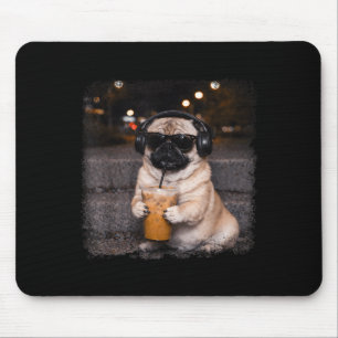 Tapis De Souris Mème de chien drôle amateur de pug buvant du café