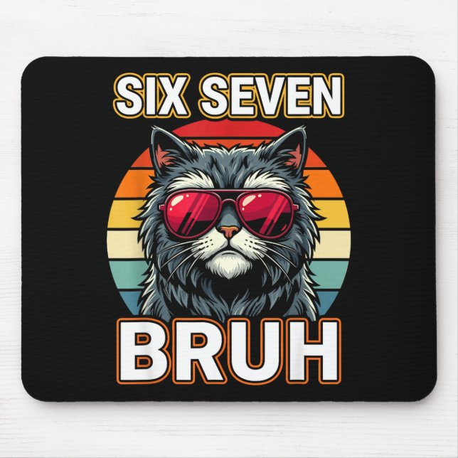 Tapis De Souris Mème de lunettes de chat Bruh Six Sept Rétro Cool  (Devant)