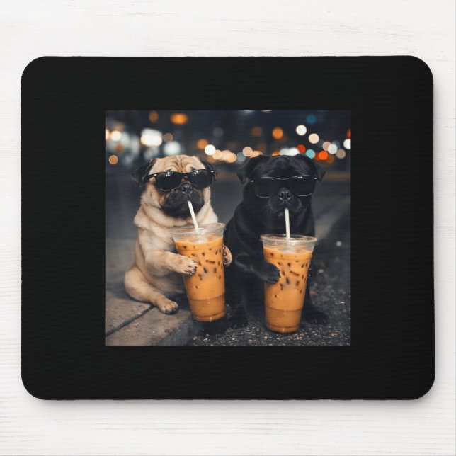 Tapis De Souris Mème drôle deux teckels buvant du café glacé  (Devant)