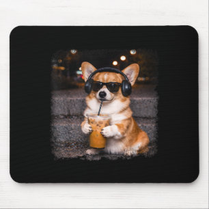 Tapis De Souris Mème drôle d'humour d'amateur de corgi buvant du c