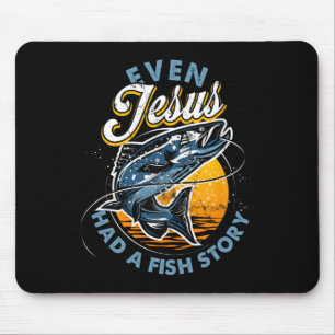 Tapis De Souris Même Jésus avait une histoire de poisson Amusant P