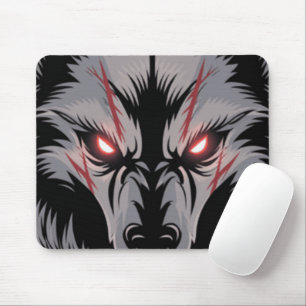 Tapis De Souris Menacer le loup avec les yeux rouges brillants