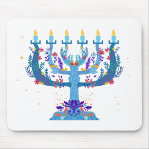 Tapis De Souris menorah à fleurs hanoukka