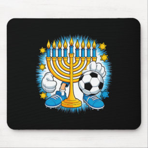 Tapis De Souris Menorah Rétro Jouant au Football Bonnes Fêtes de H
