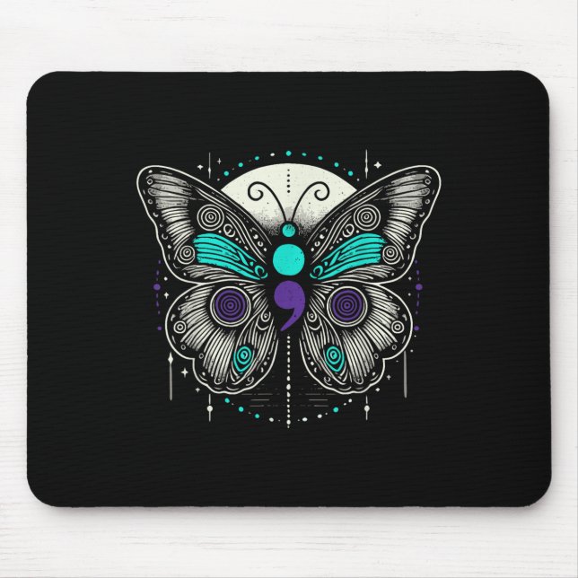 Tapis De Souris Mental Health Suicide Awareness Semicolon Butterfl (Devant)