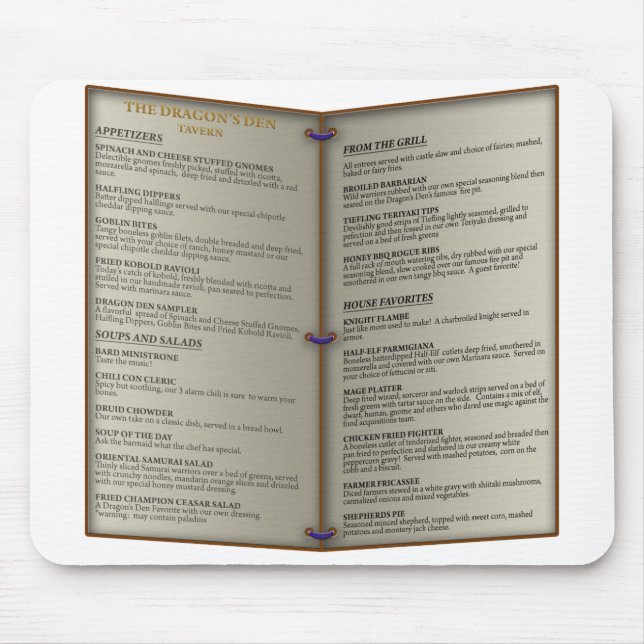Tapis De Souris Menu de taverne du repaire du dragon (Devant)