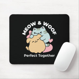 Tapis De Souris Meow & Woof Perfect Together - Cute Cat and Dog