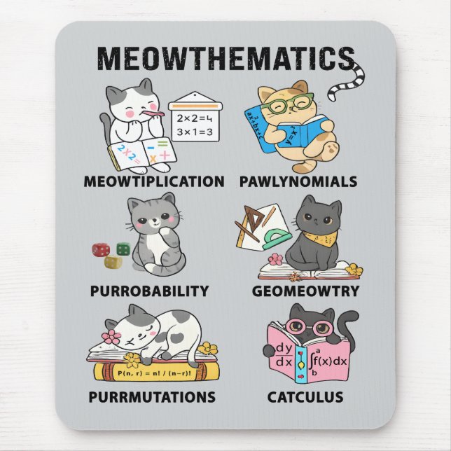 Tapis De Souris Meowthematics Blagues Mathématiques Drôles de Chat (Devant)