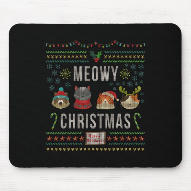 Tapis De Souris Meowy Amoureux des chats Noël Tacky Vilain Noël Pa (Devant)
