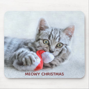 Tapis De Souris Meowy Christmas Cute Grey Tabby Cat