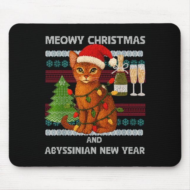 Tapis De Souris Meowy Christmas Funny Abyssinian Cat Santa Hat Ugl (Devant)