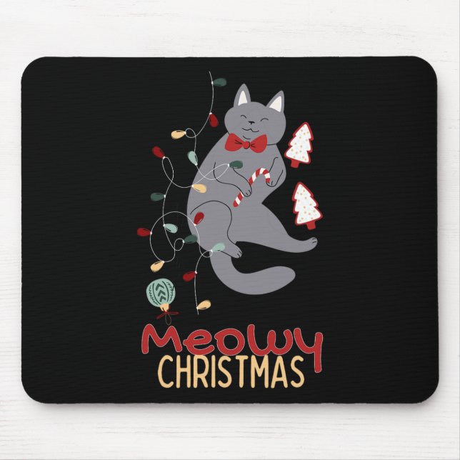 Tapis De Souris Meowy Noël Chat Feux de Noël1 (Devant)