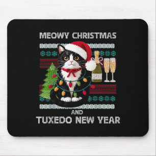 Tapis De Souris Meowy Noël Tuxedo Drôle Chat Chapeau de Père Noël