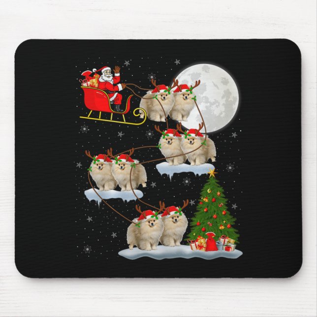Tapis De Souris Meranian Dog Santa Sleigh Flying Funny Magical Chr (Devant)