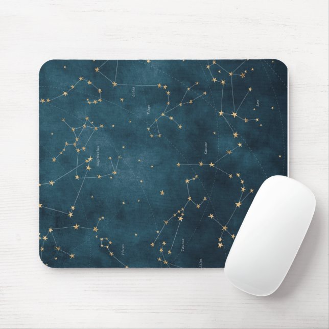 Tapis De Souris Mercure bleu constellations étoile parchemin carte (Avec souris)