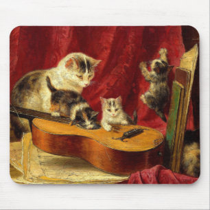 Tapis De Souris Mère Chat et chatons Jouer avec la guitare