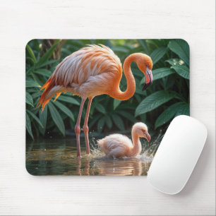 Tapis De Souris Mère Flamant rose avec poussin