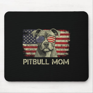 Tapis De Souris Mère Pitbull Amoureux de chiens Drapeau américain