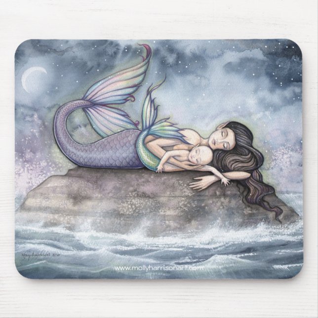 Tapis de souris Mère Sirène et Bébé par Molly Harr (Devant)